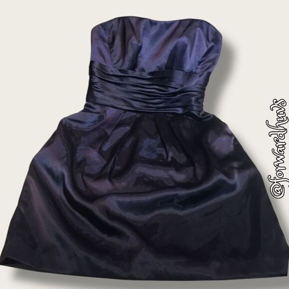 Strapless Blue Satin-Like Mini Dress with Pockets – Size 2 - Picture 2 of 13